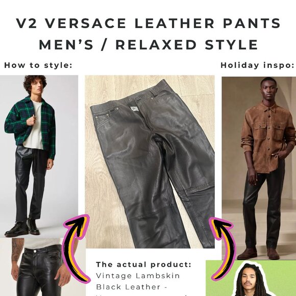 Men's Vintage V2 Versace Black Leather Pants - Picture 1 of 1
